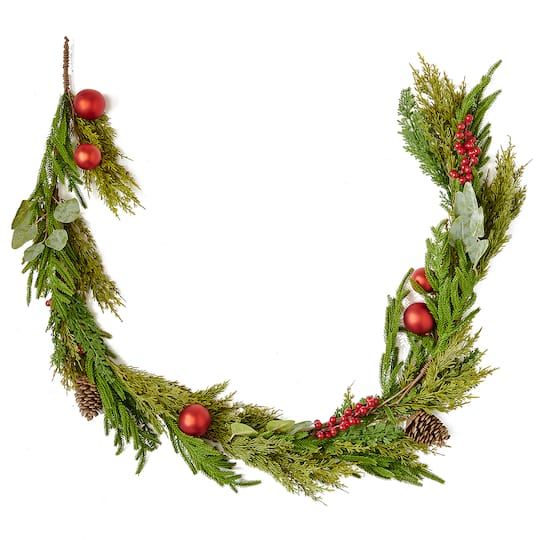 65" Artificial Pine & Cedar Garland with Pinecones